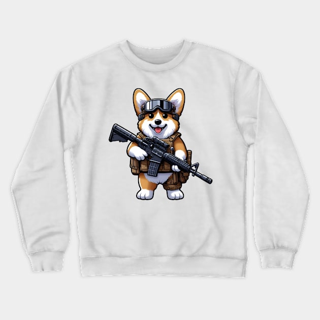 Tactical Corgi Crewneck Sweatshirt by Rawlifegraphic